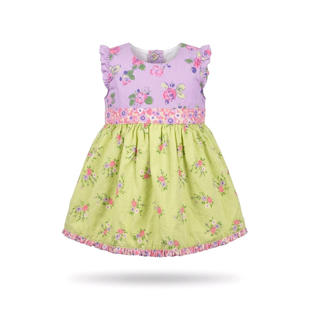 Hanna Andersson Baby Girl Floral Ruffle Dress Purple Green Size 60 Cotton